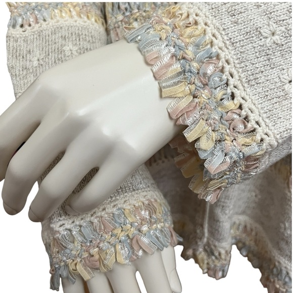 Design Options Philip & Jane Gordon Beige Knit Ribbon Grandma Cardigan Sweater - Picture 7 of 12